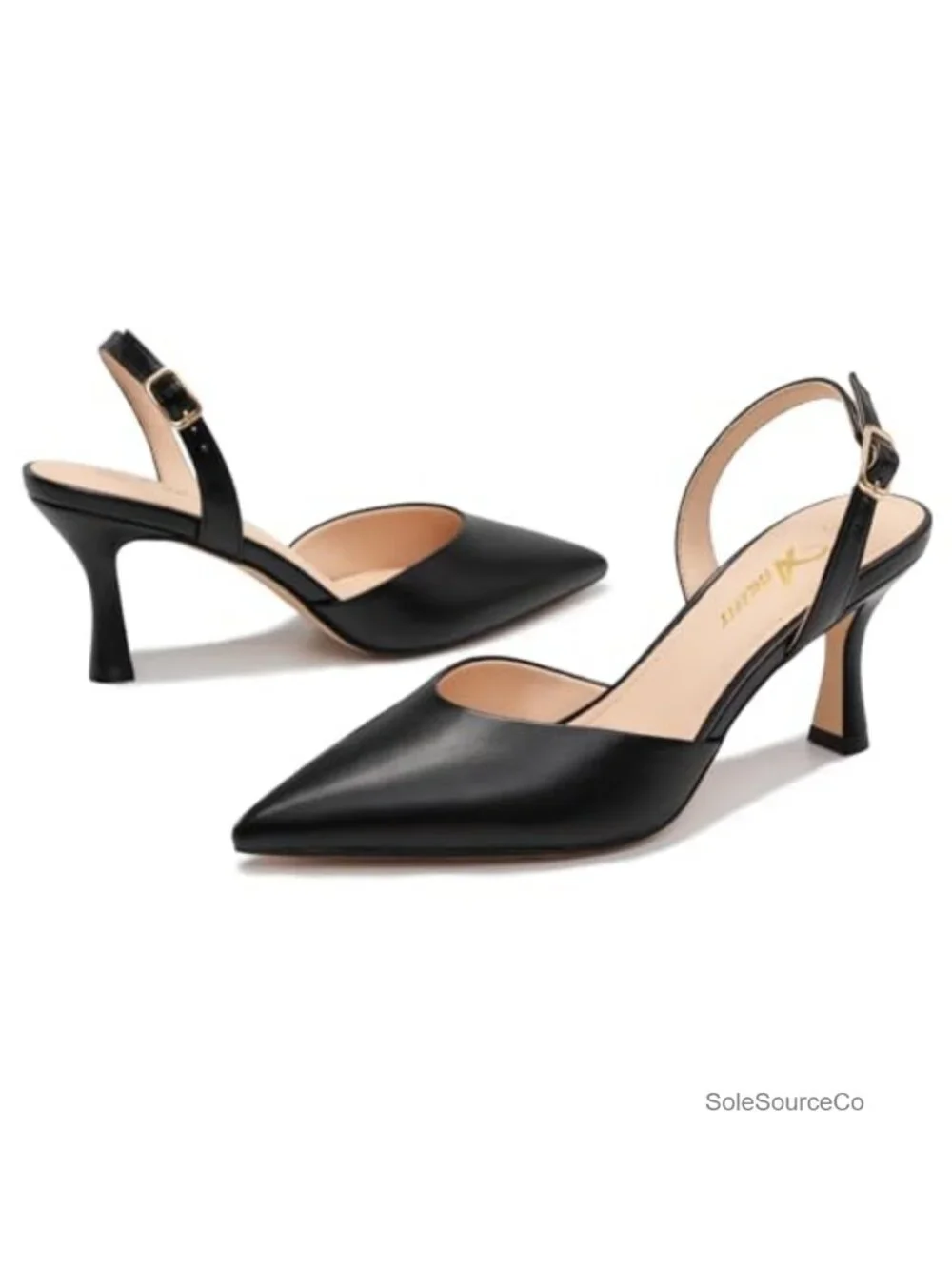 Women's Kitten Heels Closed Toe Pumps Faux Leather Pointed Toe